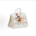 HERMES Birkin 20 silver clasp, snow-white house bag, platinum bag for women, cement grey, white and haze blue